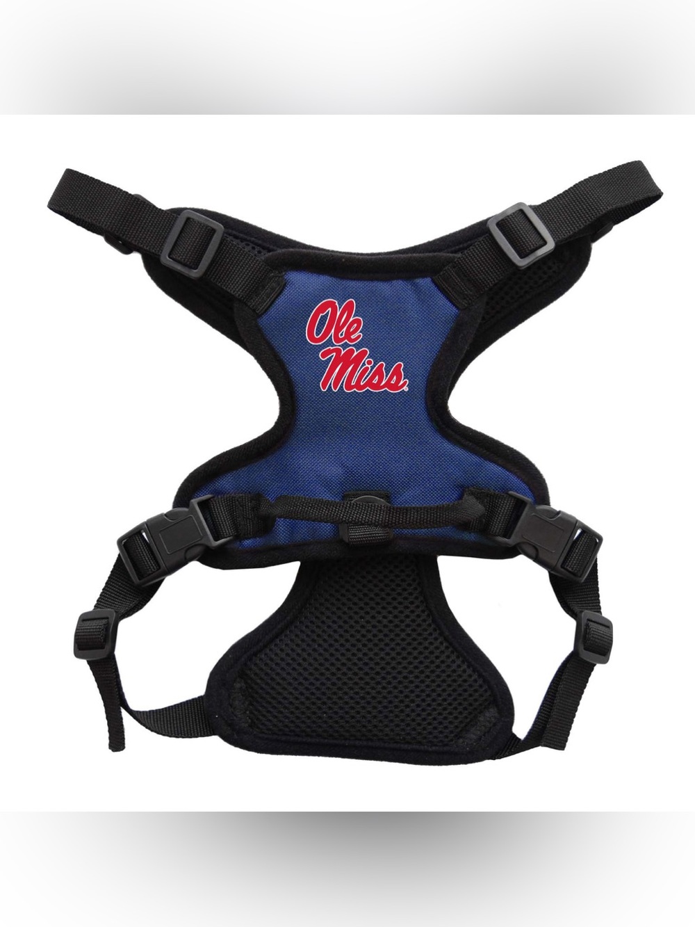 University of Mississippi Adjustable Navy Blue & Black Padded Dog Harness